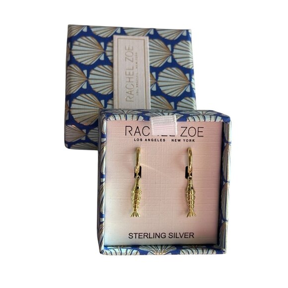 NIB Rachel Zoe Gold Over 925 Sterling Silver Black Eye Sardine Dangle Earrings - Picture 2 of 3